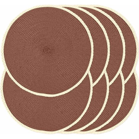Lot de 8 sets de table tressés ronds, 38,1 cm - Sets de table tissés pour table de cuisine et de salle à manger, antidérapants, lavables, bords fins pour décor (Marron rouille, 8)'01 Châtain 8 pcs'01 (1/5)