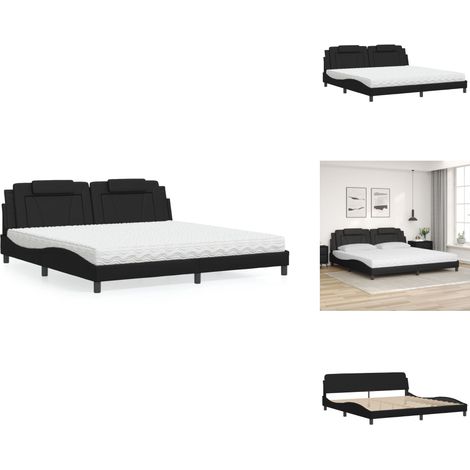 Lit avec matelas noir 200x200 cm similicuir - Lit Double - Lit Confortable - Matelas Mousse - Design Moderne - Cadre Lit Simili Cuir (1/5)