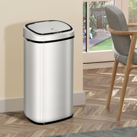 Mülleimer mit Sensor 68L Edelstahl berührungslos Silber OKMYHOME (1/4)