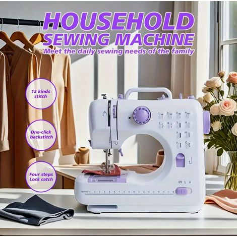 FLITI Multifunctional Portable Sewing Machine, 12 Stitches, White/Purple, 27x12x26cm (1/5)