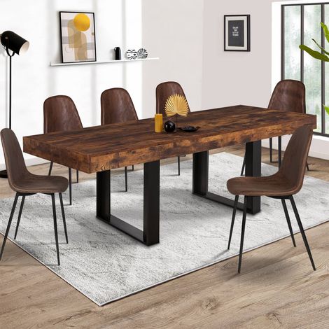 Mesa de comedor PHOENIX para 8 personas en madera envejecida y negra 200 cm (1/5)