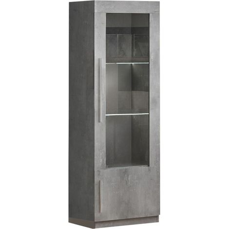 CLARK - Vitrine Droite Laquée Effet Marbre Poignées Métal avec Leds (1/2)