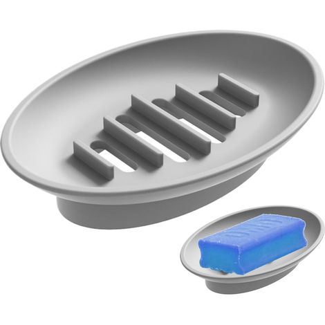 Porte-savon ménager - Support en silicone auto-drainant pour savon de 12,5 x 8,4 x 2,7 cm  Petit récipient de rangement auto-drainant pour savon  Bac de rangement en silicone souple pour salle de bain (1/5)