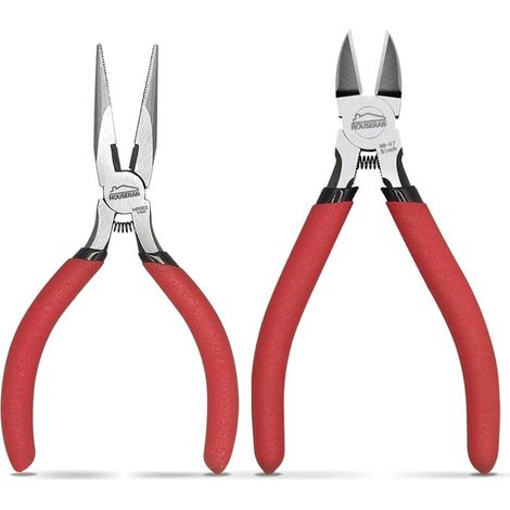 Set de 2 Pinces, Pince à Bec Long 13 cm & Pinces Coupe-Fil, Mini Ressort et Ciseaux Coupe Ras pour Artisanat, Cintrage, Découpe Fil, Attaches Câbles, Électronique 5"needle Nose Pliers Wire Cutters - (1/5)
