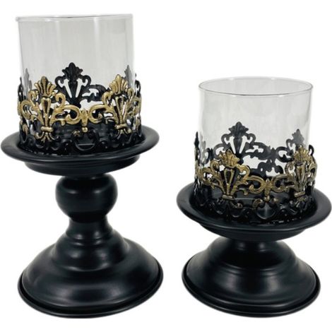 Schwarzes Bougeoir mit Zylinder und Glas, für Bougies Pilier, Lot de 2 (1/5)