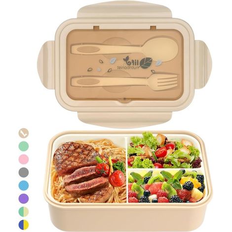 Lunchbox Bento-Box Aufbewahrungsbehälter für Lebensmittel 3 Fächer Inklusive Besteck Mikrowellen und spülmaschinengeeignet Ideal für Schule und (1/5)