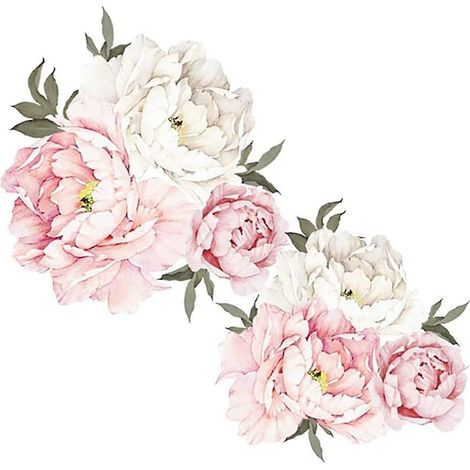 stickers Muraux Pivoines (54x53 Cm) I Autocollant Sticker Mural Rose Blanc Fleurs Romantique Plantes Feuilles I Dcor Pour Salon Chambre Cuisine Co (1/5)