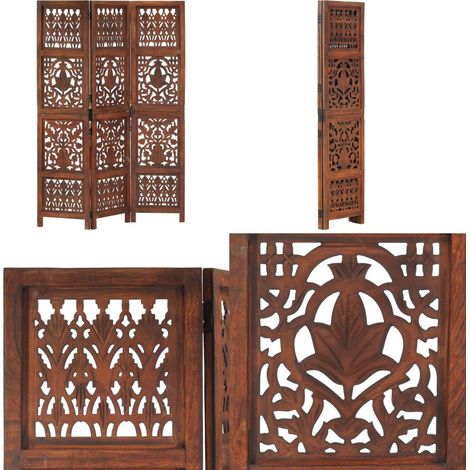 Cloison de séparation 3 panneaux Marron 120x165cm Bois manguier - Cloison De Séparation - Partition Murale - Écran Décoratif - Meuble Rangement - Décoration Intérieure - Home & Living