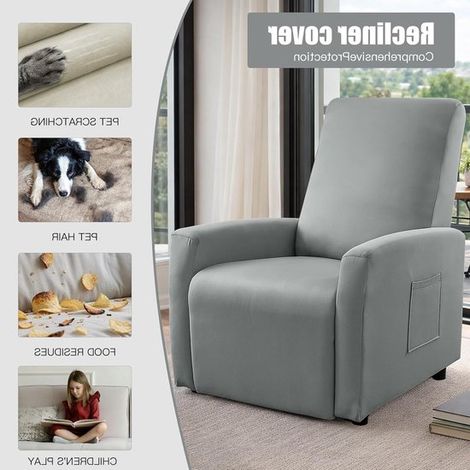 Funda impermeable para silla con bolsillos laterales,protección elástica para sillas,funda lavable para sillones de TV y reclinables (gris claro) (1/4)