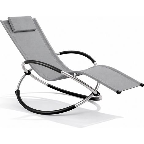 Poltrona A Dondolo Basculante Da Outdoor Con Poggiatesta Imbottito Removibile Textilene Traspirante E Telaio In Metallo Ideale Per Relax Giardino E Piscina 73 x 150 x 93 Cm Grigio