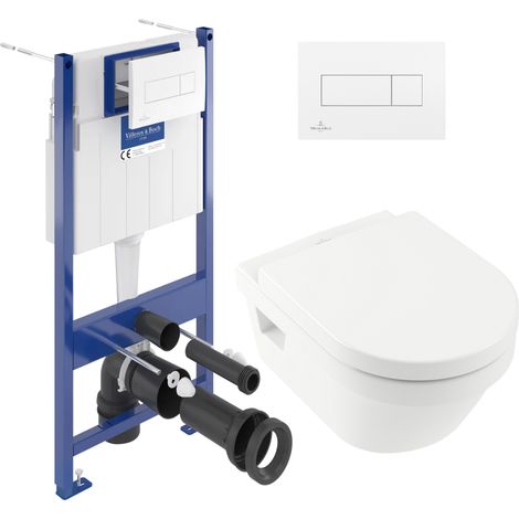 ViConnect Pack Bâti-support Villeroy & Boch + Cuvette sans bride Villeroy + Abattant + Plaque blanche (VICONNECTARCHI4-2) (1/5)