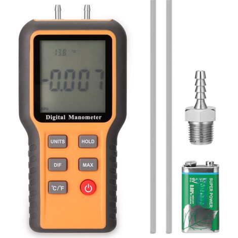 Manómetro digital con pantalla LCD, visualización en °C/°F, 12 unidades de presión seleccionables, herramienta para medir la temperatura interior, dispositivo para medir la presión de tuberías