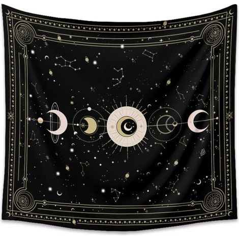 Geheimnisvoller schwarzer Tarot-Wandteppich mit Sternenhimmel – Schlafzimmerdekoration – Schwarz – 200 x 150 cm