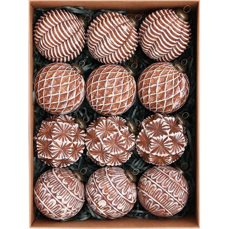 Juego de regalo de 12 adornos navideños de resina con relieve de bronce antiguo, 8 cm, adornos decorativos con textura vintage. (1/5)