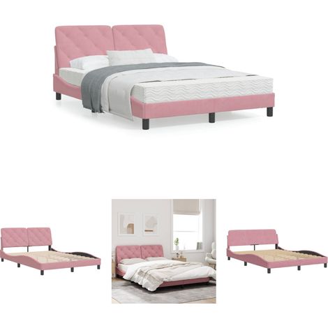 The Living Store Bettgestell mit Kopfteil Rosa 140x200 cm Samt - Betten & Bettgestelle (1/5)