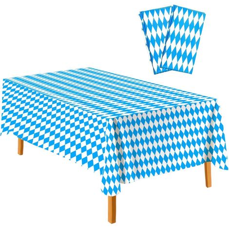 Lot de 2 nappes Bayern Bleu-Blanc 137x274cm Oktoberfest Deko Polyester
