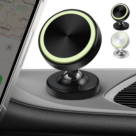 Set of 2 Magnetic Car Phone Holders - 360° Rotation, Strong Magnets, Compatible with iPhone/Samsung/Huawei etc., Car Interior Accessory (Black + Silver) (1/5)