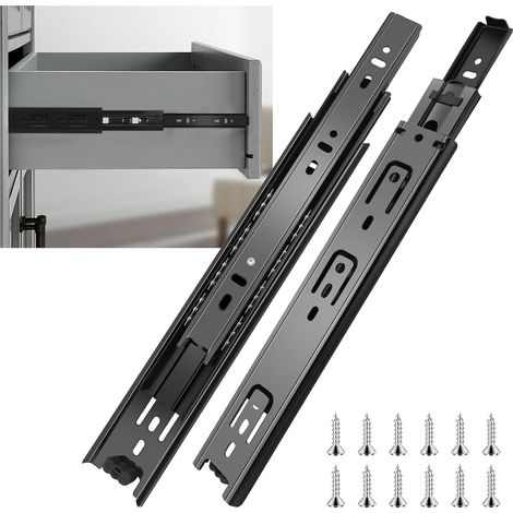 Glissières de tiroir - 6 paires - Acier noir - Extension complète 35 cm - Cuisine et bureau - Charge 45 kg (1/5)