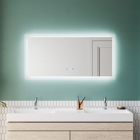 SIRHONA Specchio da bagno LED Touch Specchio da bagno con illuminazione Anti Fog Orologio Specchio da parete 120x60 Bagno (1/5)