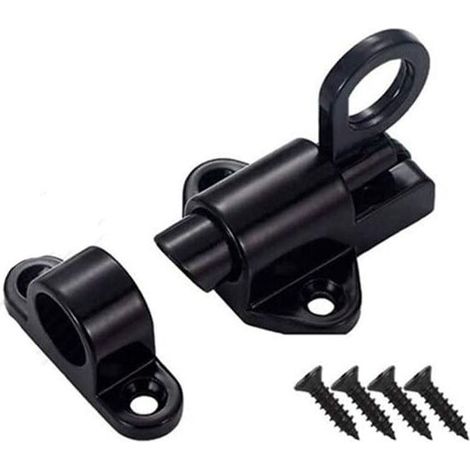 Sliding Door Latch, 1 Black Aluminum Alloy Lock Latch, Small Thick Spring Security Latch for Bathroom Door (1/5)