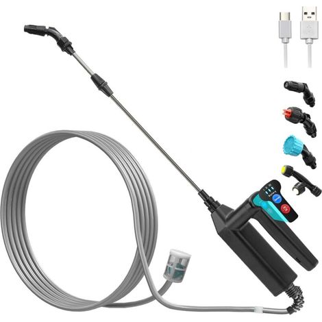 Pulverisateur de Jardin Electrique 7.4V/2400mAh, Pulverisateur Electrique Toiture, Pulverisateur Lance Telescopique, Pulverisateur a Pression avec 3 Buses et Tuyaux de 5M pour Arrosage YMYNY