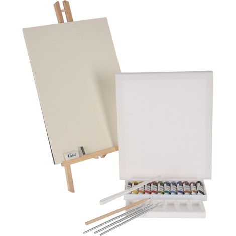 Malset mit Tisch Staffelei - 34 Teile - Acrylfarben Set mit Leinwand - Künstler Malerei Zubehör für Kinder und Erwachsene Geschenkidee
