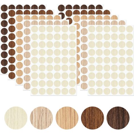 Lot de 540 autocollants pour meubles en bois - Cache-vis en PVC - Ronds - Pour meubles, armoires, étagères et tables (21 mm, 5 couleurs) (1/5)