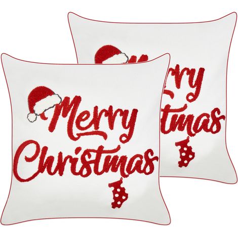 Conjunto de 2 cojines de tela de algodón con motivo navideño rojo y blanco 45 x 45 cm Pizzelle