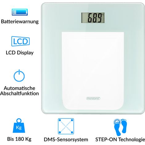 Personenwaage Digital hochpräzises DMS-Sensorsystem LCD Display gehärtetes Sicherheitsglas Körperwaage Waage