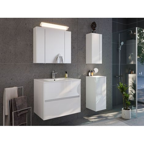 Badmöbelset Taifun 70cm 4tlg mit Spiegelschrank und 2x Badschrank weiß Hgl (1/5)
