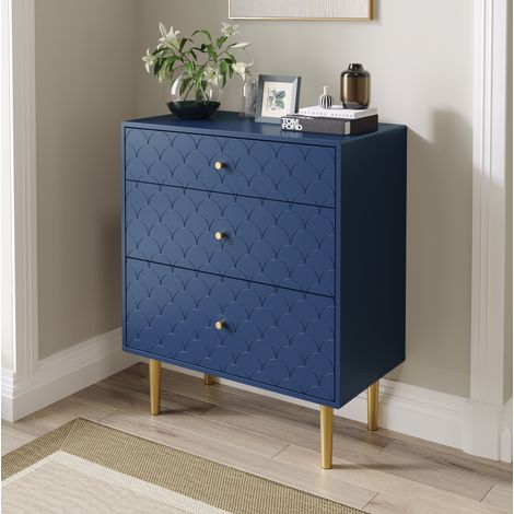 MEUBLIV Commode 75x40x89 cm bleu marine – 3 tiroirs, rangement vertical (1/5)