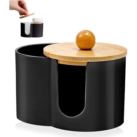 2 porta dispenser per cotton fioc neri, organizer per dischetti di cotone, porta cotton fioc da bagno, scatola per dischetti di cotone con coperchio, organizer per dischetti di cotone, porta cotton fi