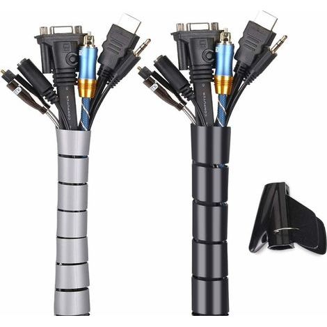 Kabelmanagement-Set, 2er-Pack, flexibler 2 m PE-Kabelorganizer zum ordentlichen Ordnen oder Verstecken von Kabeln, Kabelschlauch (1,6 cm), Schwarz und Grau