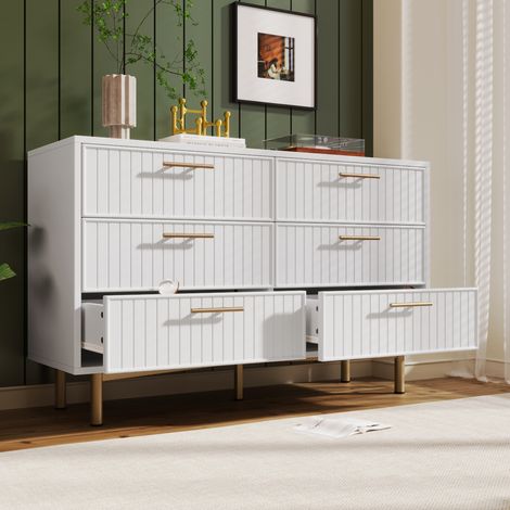 ELVMI Commode avec 6 Tiroirs et Pied Central Réglable pour Chambre et Salon en Panneau de Particules 120 x 40 x 75 cm Blanc