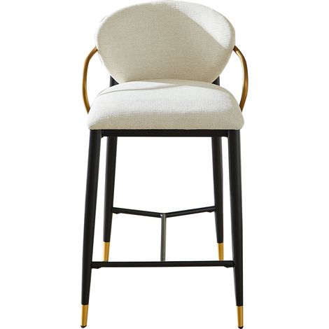 Lote de 2 Taburetes de Bar Ajustables con Respaldo y Reposapiés, para Isla de Cocina, Tela, Beige Negro Oro