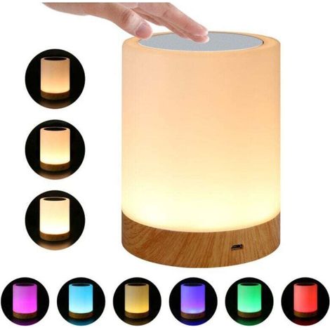 LED Lampe de chevet colorée Lampe de nuit tactile avec, changement, couleurs, rechargeable, table, lampe, avec, chaud, blanc, lumière (1/4)