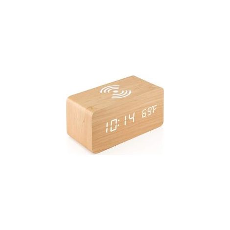 Réveil en bois avec socle de chargement sans fil, compatible avec horloge numérique LED en bois (1/5)