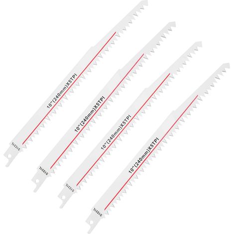 Lot de 4 lames de scie alternative 5PTI 240 mm en acier rapide pour le travail du bois (multifonctionnelles).