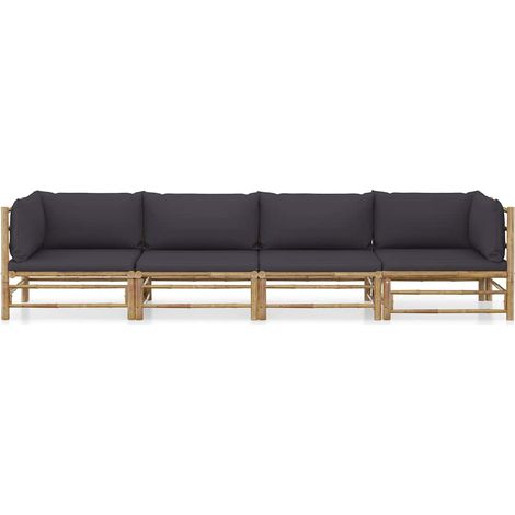 Maison Exclusive - Set Divani da Giardino 4 pz con Cuscini Grigio Scuro in Bambù (1/5)