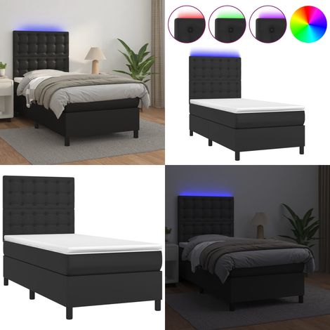 Sommier à lattes de lit avec matelas et LED Noir 90x190 cm - Lit Plateforme - Lit Design - Lit Moderne - Lit Capitonné - Lit Avec Rangement - Home & Living