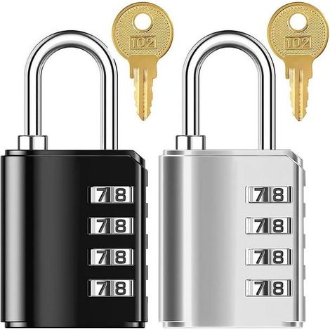 Lot de 2 serrures à combinaison, cadenas à 4 chiffres avec serrure à clé pour casier de rangement, armoire ou meuble de sécurité (1/5)