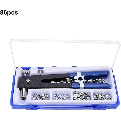 Kit de riveteuse manuelle 86 pièces M3-M8 avec pistolet à riveter, outil de rivetage et inserts filetés. Kit de rivetage pour réparations domestiques.