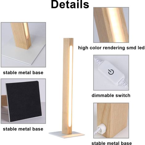 Lámpara De Mesa De Madera "TOAK" 10W Dimable