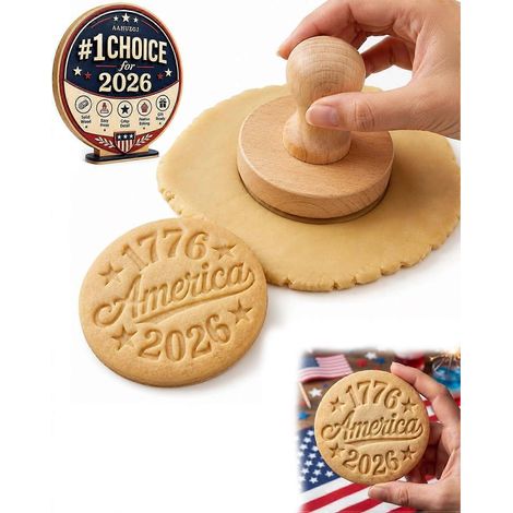 Tampon à biscuits en bois commémoratif 250e anniversaire des États-Unis, emporte-pièce Bake With Patriot US 250-Cent (1/5)
