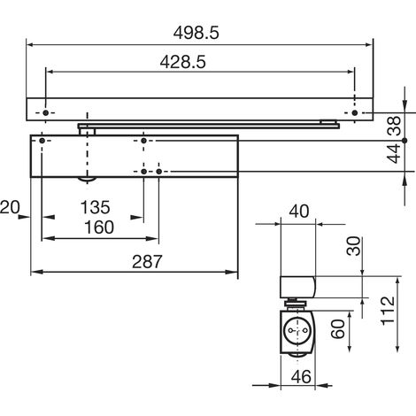 Türschließer TS 5000E  Größe EN 2-6 , 1 Flügel  mit Gleitschiene und Feststellung, silber (1/3)