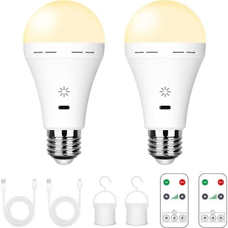Filiyano – Lampe de secours pour – Ampoules LED rechargeables - 7 W E27 avec télécommande et variateur tactile Lampe de secours pour le camping (blanc (1/2)