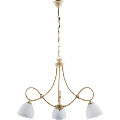 Lampadario in ferro Avorio decape tre luci paralumi in vetro bianchi 58x h52 cm (1/3)