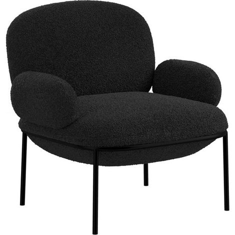 Avery Indoor Chair - Sherpa/Metal - L74 x W80 x H79 cm - Black/Black - Flat Pack