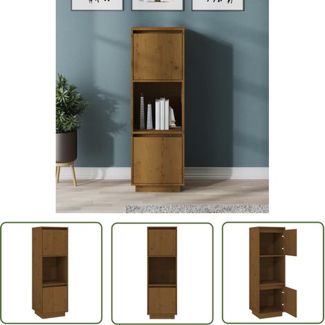 The Living Store Buffet haut Marron miel 38x35x117 cm Bois massif de pin - Buffet En Bois - Meuble De Rangement - Buffet Design - Buffet Rustique - Buffet Vintage (1/5)
