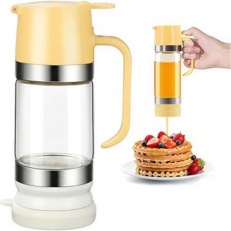 Honigspender aus Glas: tropffreie Pumpe mit Ständer – Sirupspender für Kaffee, Tee, Frühstück und Küche (schwarz)